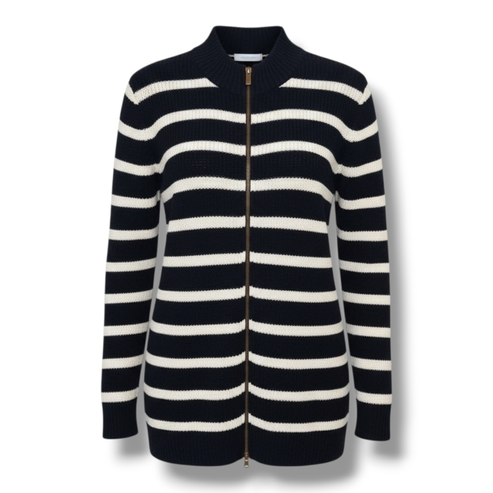 Charter Club women's Plus Size black white striped zip-up sweater - 1x